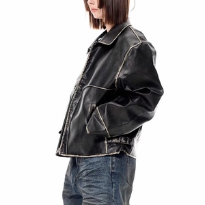 Chaqueta de Cuero PU Acolchada, Corta y Ancha, Estilo Vintage, Hecha a Mano, Ecológica y de Moda, para Hombre, Venta al Por Mayor - Product Image 3