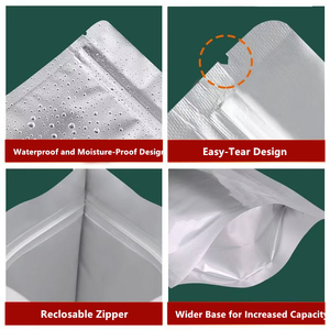 Mylar Gümüş Renkli Tekrar Kapatılabilir Kilitli Gıda Sınıfı Su Geçirmez Nem Geçirmez Salata Saklama Doypack Poşetleri Ayakta Duran Saf Süt Evcil Hayvan Maması - Product Image 2