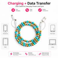 Câble de charge multi-prise USB Type C 4-en-1 style bohème occidental avec perles turquoise et perles métalliques or/argent pour transfert de données