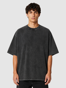Men's <b>Vintage</b> Washed Black Regular Fit Solid 100% Cotton Blank T-Shirt Eco-Friendly Breathable Drop Shoulder Crew Neck <b>Tee</b> - Product Image 2
