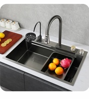 Voriva évier de cuisine multifonction 304 robinet d'évier de cuisine en acier inoxydable cascade moderne pluie bol unique ensemble d'évier de cuisine