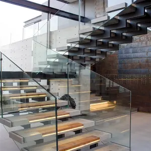 Stair Handrail Wood Straight Mono Stringer Stairs Staircase Design Wood Handrail Stainless Steel Railing