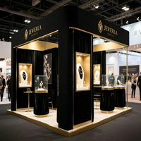 Stand d'exposition de bijoux haut de gamme, stand modulaire noir et or pour les marques de pierres précieuses
