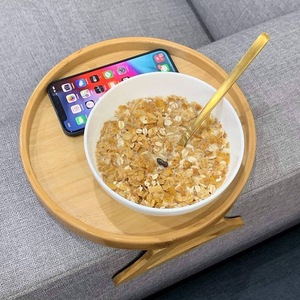 Wooden Armrest Sofa Tray Round Foldable Snack Cup Holder For Couch Living Room - Product Image 4
