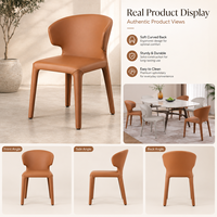 Chaise de salle à manger moderne en cuir cognac entièrement rembourrée, dossier incurvé enveloppant, chaise commerciale en PU pour restaurant, hôtel, café