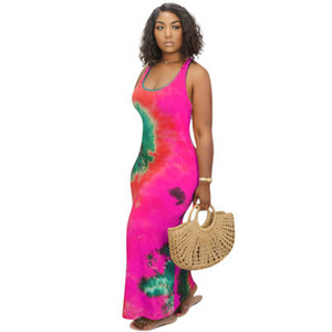Mujeres verano <span class=keywords><strong>moda</strong></span> recto Casual Maxi vestido señora colorido estampado sin mangas vestidos largos - Product Image 6