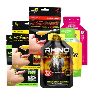 EMPTY Custom Rhino Honey Sachet Energy Gel Honey Bottle Shape Bag Male Enhancement Pill Capsule Foil Plastic Pouch