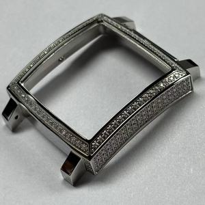 Boîtier de montre de haute qualité en acier inoxydable 316L personnalisé de 32 mm, incrusté de pierres CZ carrées, verre minéral, compatible avec le <span class=keywords><strong>mouvement</strong></span> <span class=keywords><strong>RONDA</strong></span> 505 - Product Image 2
