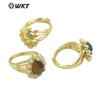 WT-MPR082 Incroyable Délicat Mode Or Femmes 18K Plaqué Larme Ouvert Réglable Oeil De Tigre Pierre Anneau
