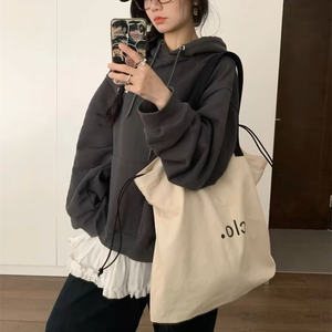 Vente en gros de sacs fourre-tout en coton sacs d'épicerie écologiques sacs à bandoulière fourre-tout en toile sacs à main de transport pliables avec cordon de serrage - Product Image 6