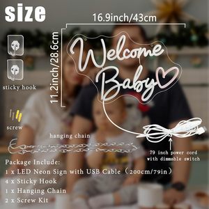 Panneaux néon LED « Bienvenue Bébé » à intensité variable, alimentés par USB, lumière d'ambiance, décoration de vitrine, éclairage de rue, personnalisables 5V - Product Image 1