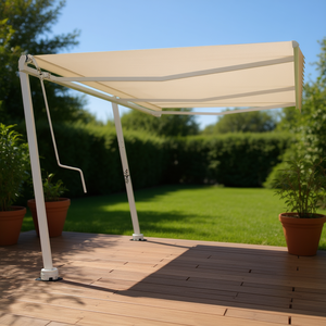 Toldo Retráctil Premium con Brazos Plegables, 236.2x96.5 Pulgadas, Marco de Hierro Blanco, Operación Manual, Sombra para Patio - Product Image 2