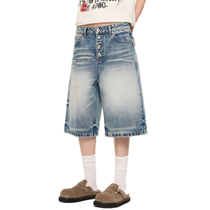 Nuovo arrivo all'ingrosso di alta qualità custom jorts casual jeans larghi hip hop pantaloni <span class=keywords><strong>corti</strong></span> <span class=keywords><strong>Bermuda</strong></span> pantaloncini in denim da <span class=keywords><strong>uomo</strong></span> - Product Image 2