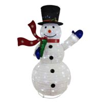 Sculpture de bonhomme de neige de Noël LED pliable 48 pouces 122L, éclairée, blanc froid scintillant, en fer et tissu, avec boîte cadeau, pour décoration extérieure de jardin
