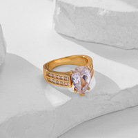 Nouvelle bague pour femme en laiton plaqué or rose, classique, géométrique, en forme de marquise, avec zircon, très populaire en Europe, vente chaude