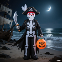 Squelette pirate gonflable publicitaire d'Halloween, imperméable, taille 10-12 pieds, durable, thème dessin animé