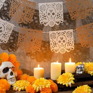 Bannière de fête du Jour des Morts mexicain avec motif de crâne, en tissu non tissé, forme rectangulaire - Product Image 6