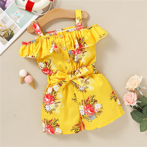 Ensembles courts imprimés floraux pour filles, combinaisons à épaules dénudées et shorts, vêtements d'été pour enfants de 1 à 4 ans, vente en gros - Product Image 4