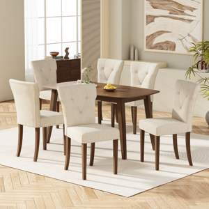 DB Contemporary Midcentury Design Set of 2 <b>Cream</b> Upholstered Kitchen & <b>Dining</b> Room <b>Chairs</b> Made PU Leather for Living Room Use - Product Image 2