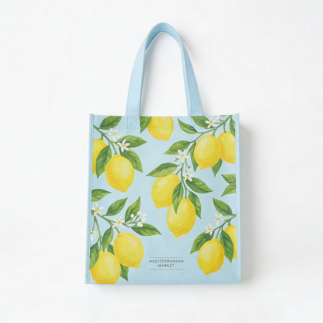 Custom Minimalist Medium Lemon Pattern Eco-Friendly Food Grocery Bag Laminated Tear-Resistant Daily Supermarket Non-Woven Bag