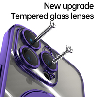Coque arrière transparente en TPU à un moulage Cadre de galvanoplastie Support de pivot Étui de téléphone magnétique pour iPhone 16 15 14 13 12 Pro Max 17 Air