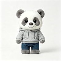 Peluche Panda Mignonne avec Sweat à Capuche Gris et Jean Bleu – Douce et Moelleuse, Tenue Tendance pour Poupée Panda en Peluche