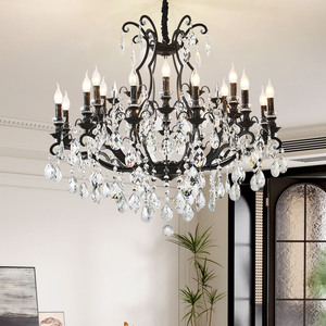 Suspension France en fer noir pour salon décoration de mariage îlot de cuisine lustre en cristal d'usine de luxe direct - Product Image 3