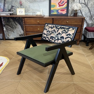 Nordic Modern Upholstered Living Room <b>Chair</b> - Fabric <b>Cushioned</b> Wooden Frame Backrest <b>Chair</b> for Restaurant Hotel or Coffee Shop - Product Image 1