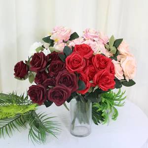 LFR081 vente en gros <span class=keywords><strong>pas</strong></span> <span class=keywords><strong>cher</strong></span> prix Couleur rouge Soie Rose Fleurs Bouquets de mariage Artificielle <span class=keywords><strong>Buisson</strong></span> de fleurs - Product Image 4