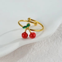 Anillo de Cereza con Esmalte de Colores Estilo Ins, Anillos de Frutas Personalizados de Acero Inoxidable