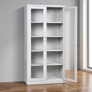 Metal Steel Full Glass Sliding Door Adjustable <b>Filing</b> <b>Cabinet</b> Key <b>Lock</b>-Durable Commercial Storage for Home Office Gym Warehouse - Product Image 3