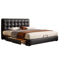 Foshan 2025 nouveau Style italien minimaliste en cuir lit noir gaufré King Size lit Double douceur pour chambre principale lit de mariage