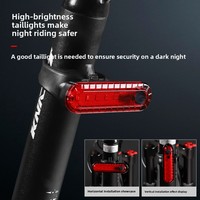 Feu arrière de vélo à LED COB lumineux avec batterie 330 mAh, rechargeable par USB, pour la conduite nocturne en extérieur