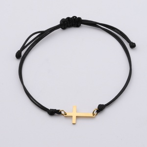 Fashion <b>Adjustable</b> Black Leather Braided Cross <b>Bracelet</b> Stainless Steel <b>Bracelet</b> <b>Gold</b> PVD Plated Cross Charms Pendent <b>Bracelets</b> - Product Image 4