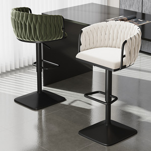 Tabourets de bar modernes en métal nordique de luxe en velours doré, <span class=keywords><strong>chaise</strong></span> pivotante <span class=keywords><strong>haute</strong></span> pour la salle à manger et le hall, meubles de <span class=keywords><strong>cuisine</strong></span> avec table - Product Image 3