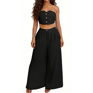 Women's Fashion <b>Sexy</b> Stretch Halter Top Vest Wide-Leg Pants Fashion 2-Piece <b>Set</b> Fashion - Product Image 3