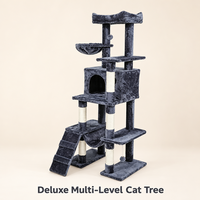 Arbre à chat moderne de luxe, tour d'activités pour chat d'intérieur, griffoir en peluche, maisonnette pour chat, jouet en sisal, 5 niveaux, montage facile, livré en carton