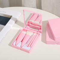 Grande Vente Trousse de Maquillage Professionnelle 5 Pièces, Mini Kit de Pinceaux Synthétiques Personnalisés avec Miroir pour Voyage