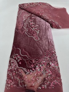 NI.AI Velvet Feel Beaded Sequin Net Lace Fabric <strong>Traditional</strong> Apparel <strong>Dress</strong> for Party <strong>Nigeria</strong> Women - Product Image 5