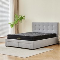 Cadre de lit capitonné personnalisable, cadre de lit XL avec tiroir de rangement, tissu en lin de qualité supérieure et lattes en contreplaqué robustes, MOQ 50