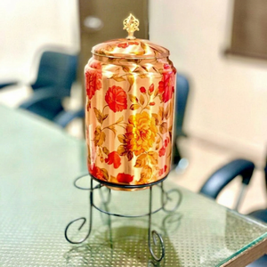 Distributeur d'eau en cuivre avec support à motif floral, fonctionnement manuel, réservoir de stockage froid domestique - Product Image 1