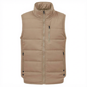 Gilet matelassé beige pour homme avec col montant et fermeture éclair, coupe-vent, décontracté, pour l'hiver, 100 % polyester - Product Image 1
