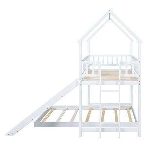 เตียงสองชั้นไม้สีขาวพร้อมสไลเดอร์และบันไดสำหรับห้องนอนเด็ก - Product Image 5