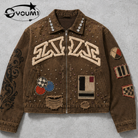Veste en jean brodée de strass pour homme, veste en jean personnalisée, veste en jean délavée, veste en jean vintage à la mode pour homme