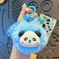 Porte-clés Pompon Panda Moelleux, Breloque de Sac en Fausse Fourrure Animal de Dessin Animé, Accessoire Mignon pour Clés, Cadeau pour Filles et Femmes, Vente en Gros