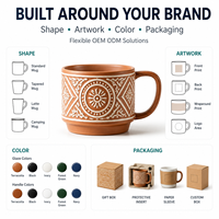 Taza de Café de Cerámica Terracota con Relieve, Taza de Té de Gres Personalizada, Caja de Regalo Ecológica, Precio de Fábrica al por Mayor
