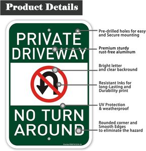 Señal reflectante de prohibido girar en entradas privadas de 12x18, placa de advertencia de aluminio inoxidable, seguridad exterior resistente a la intemperie - Product Image 3