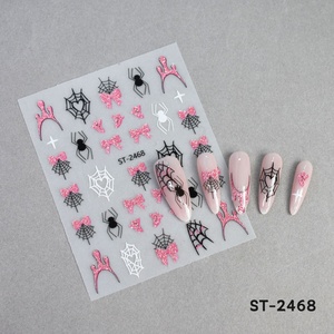 สติกเกอร์ติดเล็บลายฮาโลวีนสุดระเบิด ลายแมงมุมน้อย ฟักทอง ผี ตลกๆ สีดำ - Product Image 3