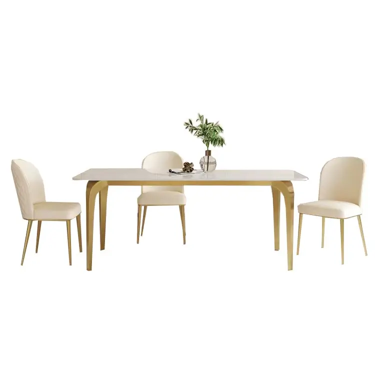 Nuovo Set di tavoli da pranzo in marmo di Design gambe dorate Set di sale da pranzo di lusso moderno produttore di mobili professionale in acciaio inossidabile