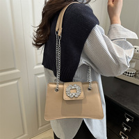 Sac carré de luxe incrusté de diamants pour femme, version coréenne polyvalente, sac à bandoulière texturé avec chaîne